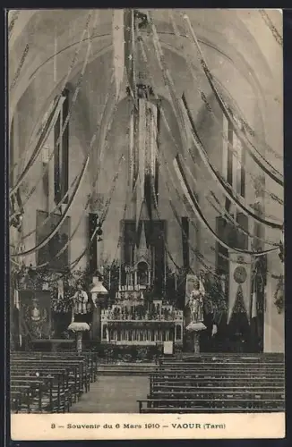 AK Vaour /Tarn, Souvenir du 6 Mars 1910, intérieur décoré de l`église