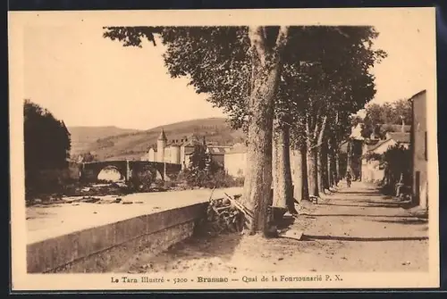 AK Brassac, Quai de la Fourtounarié avec vue sur le pont et la rivière
