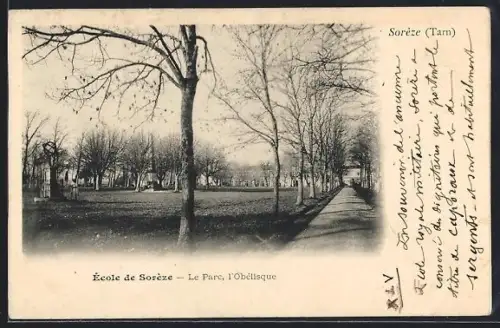 AK Sorèze /Tarn, École de Sorèze, Le Parc, l`Obélisque