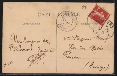 AK Réalmont, Place de l`Église et Rue de l`Hôtel-de-Ville