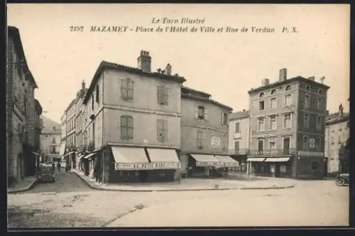 AK Mazamet, Place de l`Hôtel de Ville et Rue de Verdun