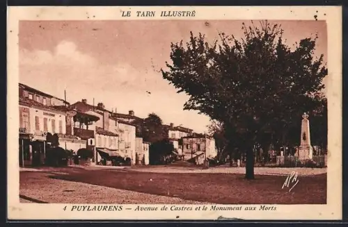 AK Puylaurens, Avenue de Castres et le Monument aux Morts