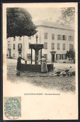 AK Lacaune-les-Bains, Fontaine Romaine et scène de village animée