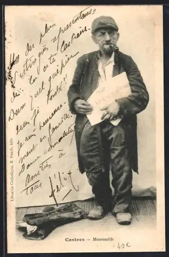 AK Castres, Mamouille avec un homme tenant un journal et une pipe
