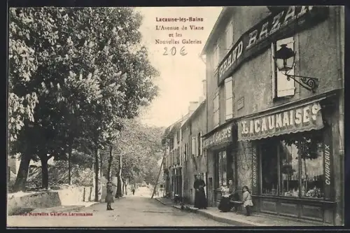 AK Lacaune-les-Bains, L`Avenue de Viane et les Nouvelles Galeries