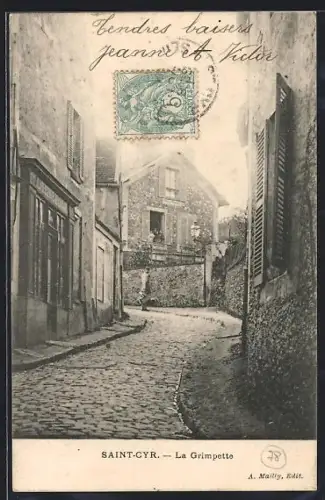 AK Saint-Cyr, La Grimpette dans une rue pavée pittoresque