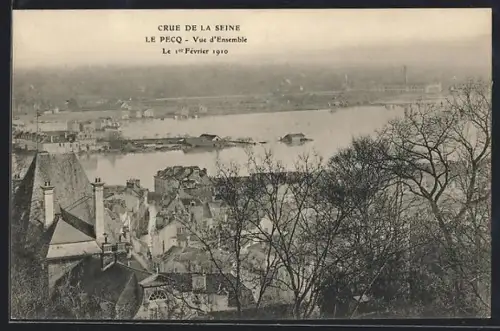AK Le Pecq, Crue de la Seine, Vue d`ensemble du 1er Février 1910