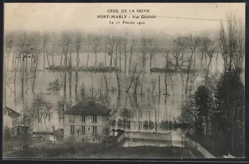 AK Port-Marly, Crue de la Seine, Vue générale, le 1er février 1910