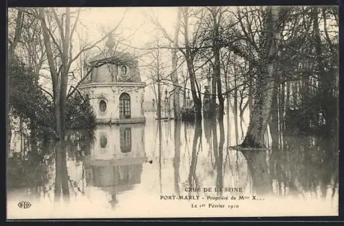 AK Port-Marly, Crue de la Seine, Propriété de Mme X, le 1er Février 1910