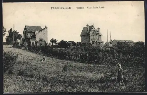 AK Porcheville, Villas, Vue sur les maisons et la campagne environnante