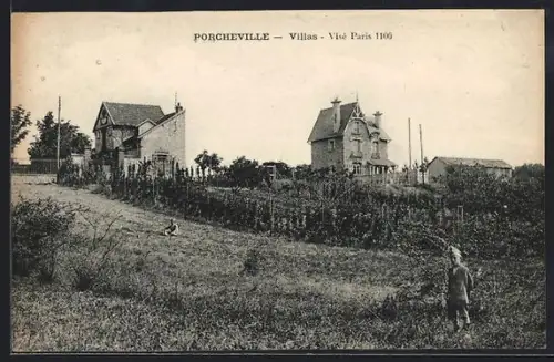 AK Porcheville, Villas entourées de jardins et de campagne verdoyante