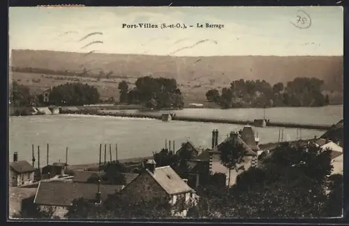 AK Port-Villez /S.-et-O., Le Barrage et vue sur la rivière et les collines environnantes