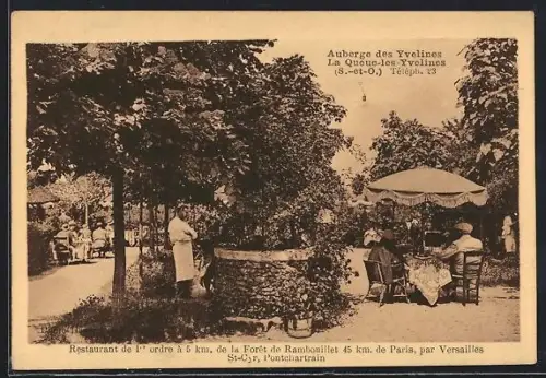 AK La Queue-les-Yvelines /S.-et-O., Auberge des Yvelines, restaurant et jardin ombragé