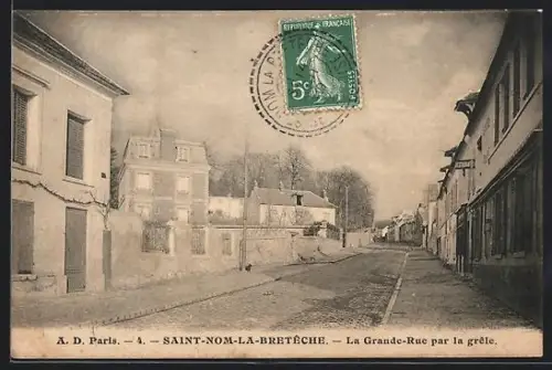 AK Saint-Nom-la-Bretèche, La Grande-Rue par la grêle