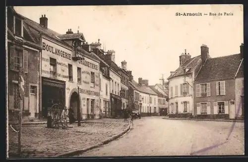 AK St-Arnoult, Rue de Paris avec boulangerie et maisons adjacentes