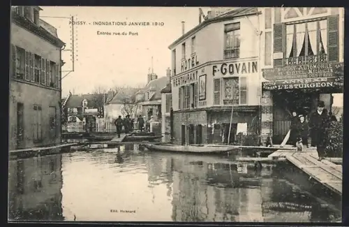 AK Poissy, Inondations Janvier 1910, Entrée rue du Port