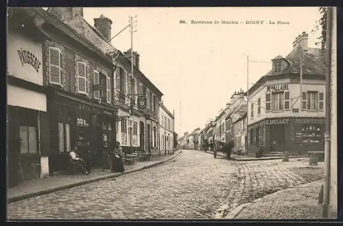 AK Rosny, La Place avec rue pavée et bâtiments historiques