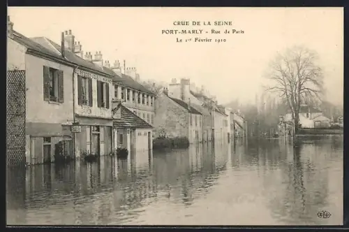 AK Port-Marly, Crue de la Seine, Rue de Paris, le 1er février 1910