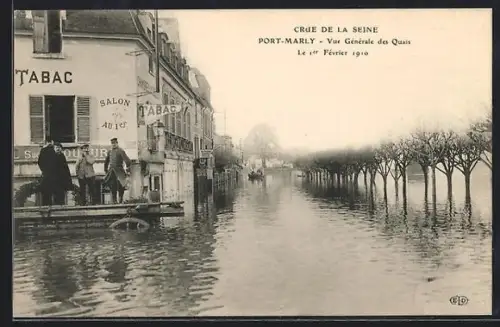 AK Port-Marly, Crue de la Seine, Vue Générale des Quais le 1er Février 1910