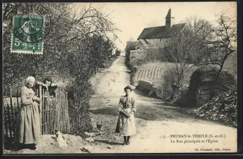 AK Prunay-le-Temple /S.-et-O., La Rue principale et l`Église