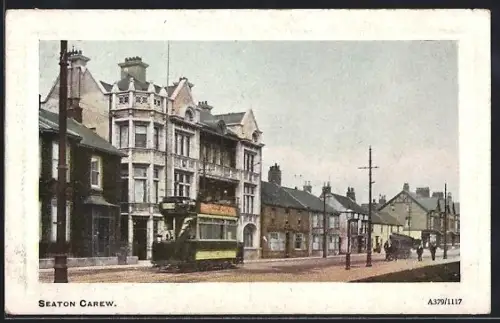 AK Seaton Carew, Panorama, Strassenbahn