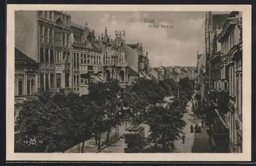 AK Tilsit, Hohe Strasse aus der Vogelschau