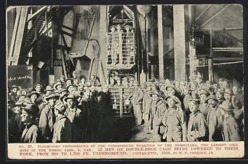 AK Lead, SD, The Homestake Mine, Men on Double-Deck Cage