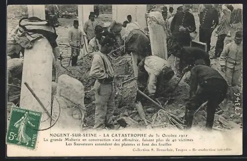 AK Nogent-sur-Seine, Le Catastrophe du 31 Octobre 1911, La grande Malterie en construction s`est effondrée