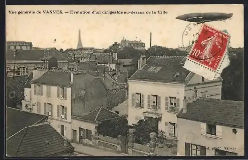 AK Vanves, Evolution d`un dirigeable au-dessus de la Ville, Zeppelin