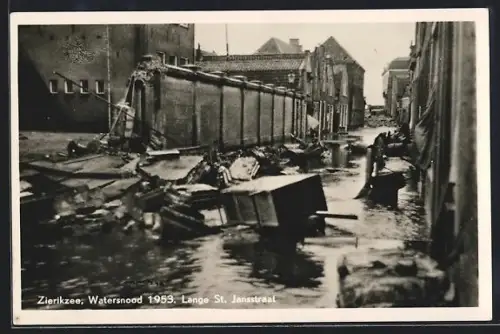 AK Zierikzee, Watersnood 1953, Lange St. Jansstraat