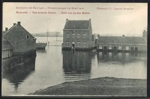 AK Moerzeke, Overstroomingen van Maart 1906, Zicht van op den Molen