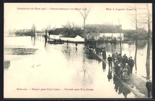 AK Hamme, Inondation de Mars 1906, Depart pour Drij Goten