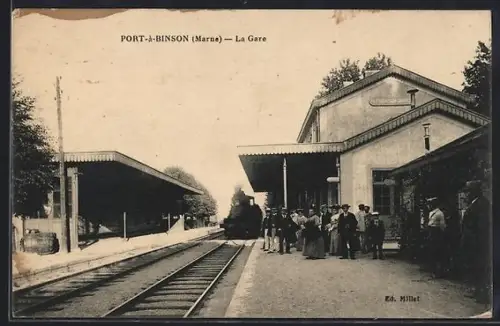 AK Port-à-Binson, La Gare, Blick auf den Bahnhof