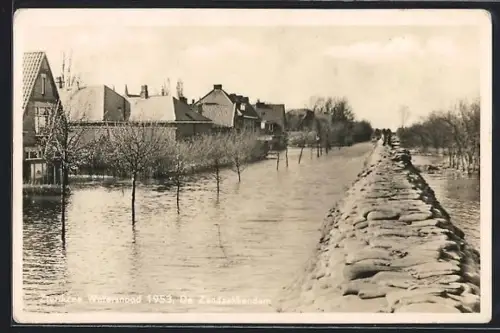 AK Zierikzee, Watersnood 1953, De Zandzakkendam