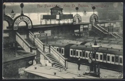 AK Birmingham, The Foot-bridge, New St. Station, Bahnhof