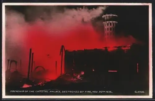 AK London, The Crystal Palace, destroyed by fire 1936, Brand