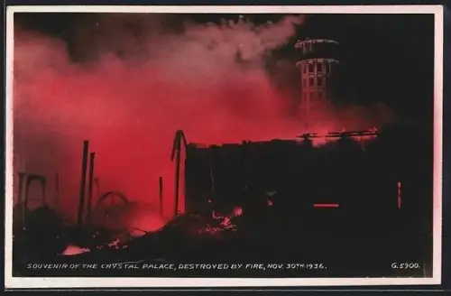 AK London, The Crystal Palace, destroyed by fire 1936, Brand