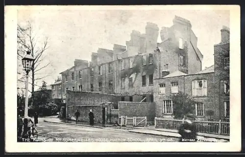 AK London, Harrow School, The ruins of Mr. Somerwelles house 1908, Brand