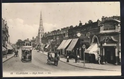 AK London, Clapham, High Street, Strassenbahn