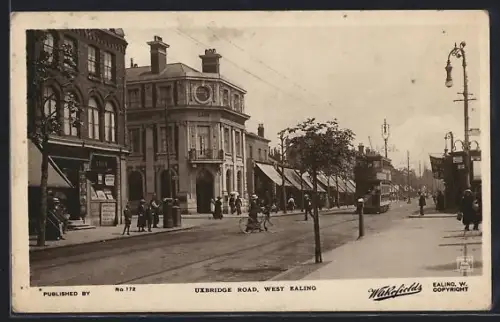 AK London, Uxbridge Road, West Ealing, Strassenbahn