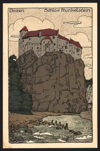 Steindruck-AK Bozen, Schloss Runkelstein