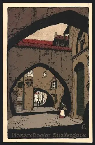 Steindruck-AK Bozen, Doctor Streitergasse