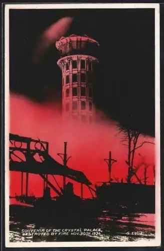 AK London, The Crystal Palace destroyed by fire November 30th, 1936, Brand