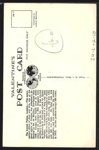 AK London, The Crystal Palace destroyed by fire November 30th, 1936, Brand