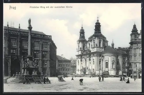 AK Prag / Praha, Altstädter Ring mit der russischen Kirche