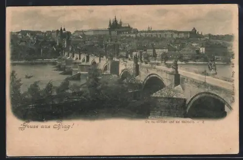 AK Prag / Praha, Karlsbrücke und Kleinseite aus der Vogelschau