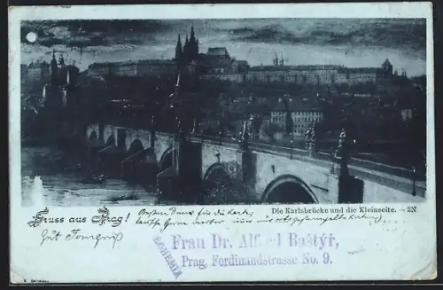Mondschein-AK Prag / Praha, Karlsbrücke und die Kleinseite