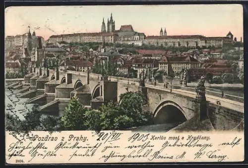 AK Prag / Praha, Karluv most a Hradcany