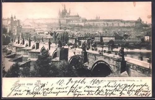 AK Prag / Praha, Karlsbrücke mit der Kleinseite