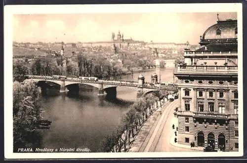AK Prag / Praha, Hradcany a Narodni divadlo
